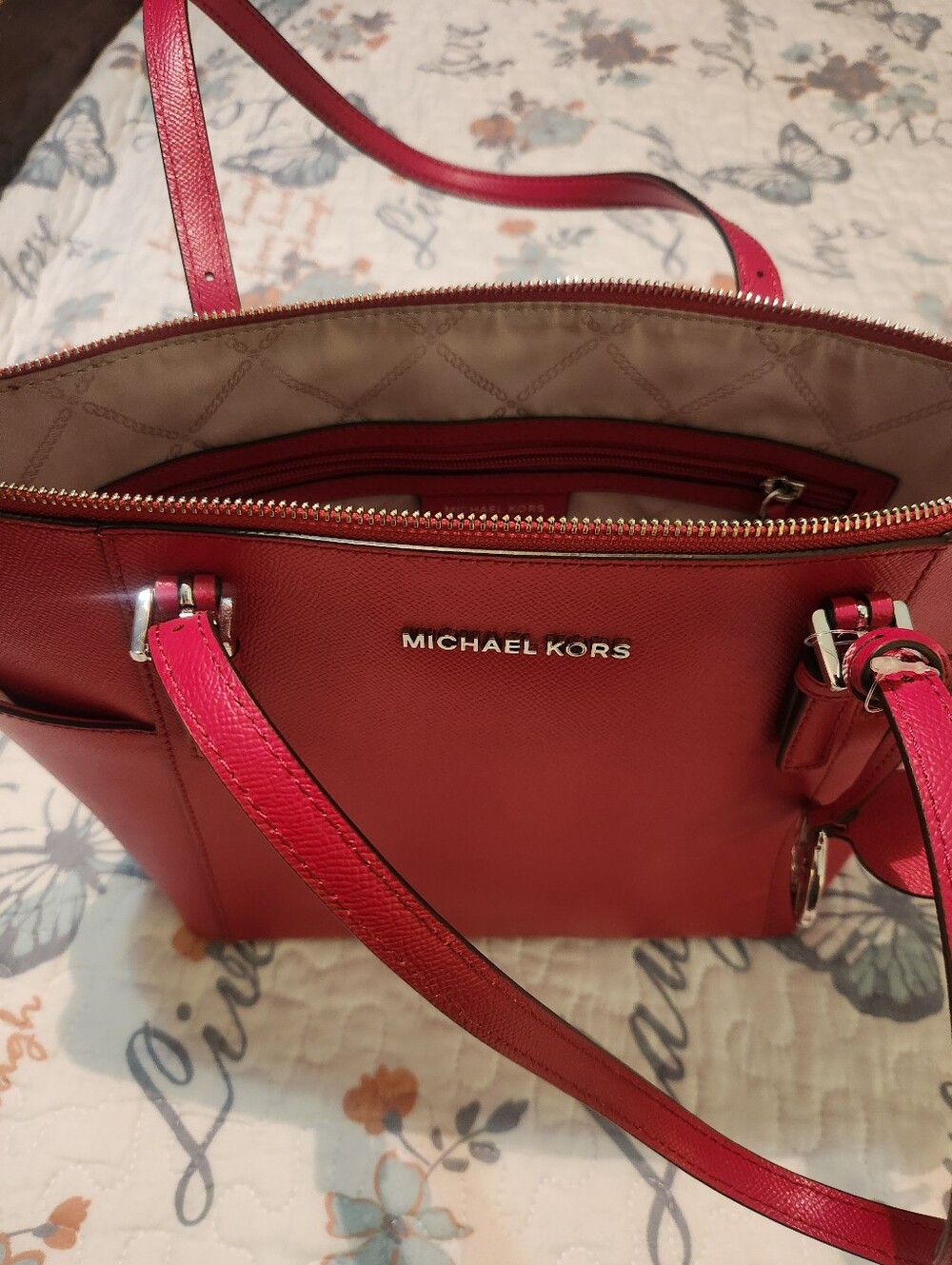 Michael Kors Bright Red Saffiano Leather Tote - Picture 6 of 8